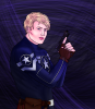 Commander Rogers in a Charlie's Angels-esque pose with a gun.